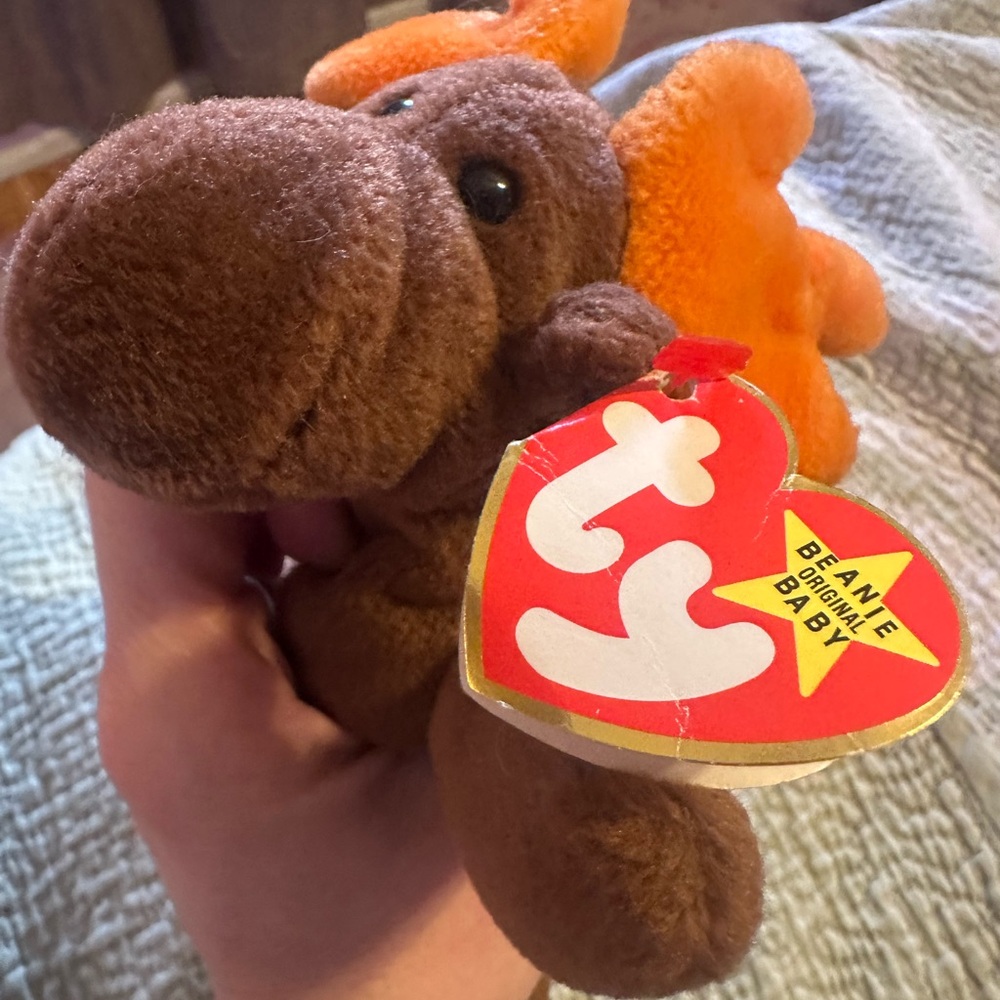 Original 1993 TY “Chocolate” Plush Moose with Orange Antlers